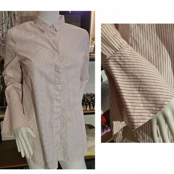 White pinstripe Flare Sleeve button down shirt Small - 6 - Picture 1 of 8